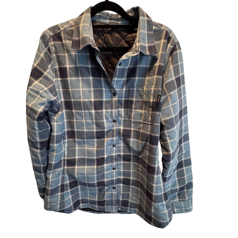 Flylow Gear Quilted Flannel Shacket Jacket Blue Plaid Men's Size M Outdoor Warm